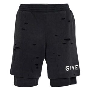 GIVENCHY Men's Distressed Logo Sweat Shorts